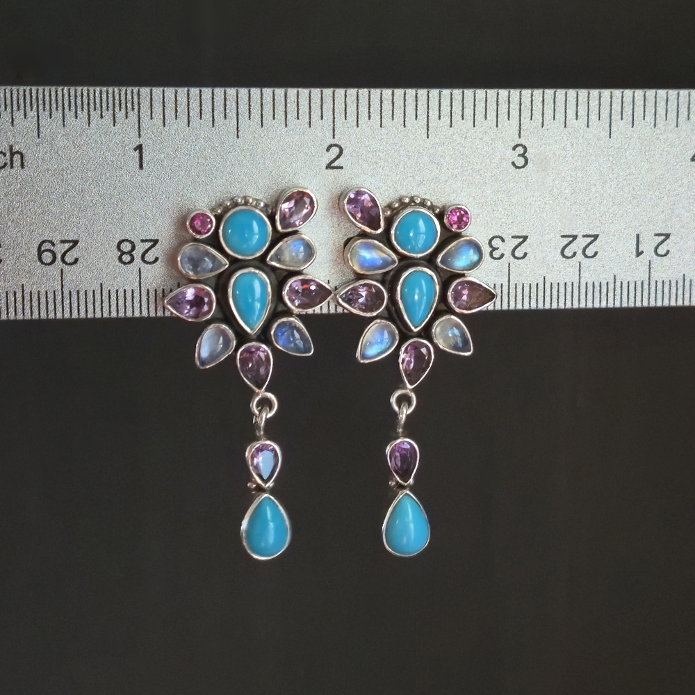 Nicky Butler 925 Sterling Silver Clip-on Turquoise Moonstone Amethyst Earrings - Picture 15 of 15